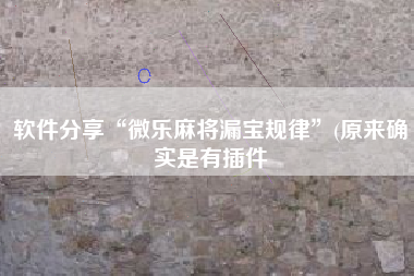 软件分享“微乐麻将漏宝规律”(原来确实是有插件 软件分享“微乐麻将漏宝规律”(原来确实是有插件