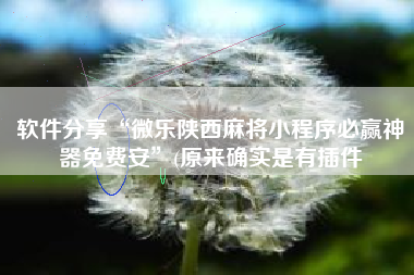 软件分享“微乐陕西麻将小程序必赢神器免费安”(原来确实是有插件