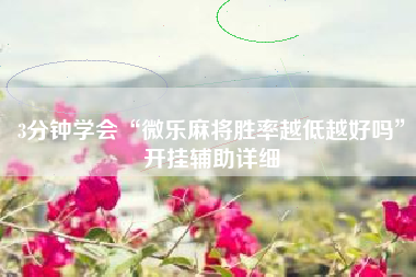 3分钟学会“微乐麻将胜率越低越好吗”开挂辅助详细