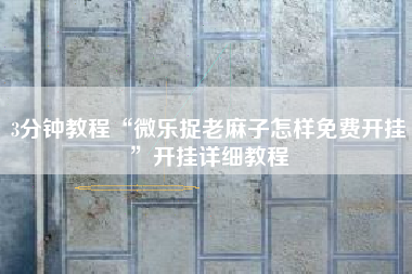 3分钟教程“微乐捉老麻子怎样免费开挂”开挂详细教程