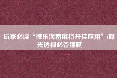 玩家必读“微乐海南麻将开挂应用”(曝光透视必备猫腻