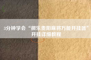 3分钟学会“微乐贵阳麻将万能开挂器”开挂详细教程