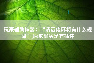 玩家辅助神器：“清远佬麻将有什么规律”(原来确实是有插件