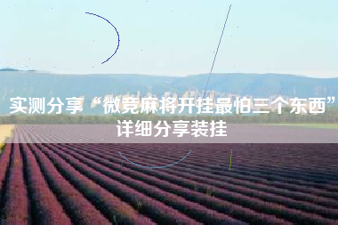 实测分享“微竞麻将开挂最怕三个东西”详细分享装挂