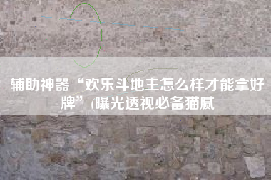 辅助神器“欢乐斗地主怎么样才能拿好牌”(曝光透视必备猫腻