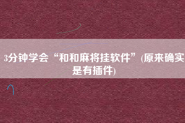3分钟学会“和和麻将挂软件”(原来确实是有插件)