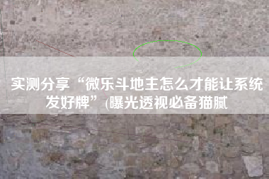 实测分享“微乐斗地主怎么才能让系统发好牌”(曝光透视必备猫腻