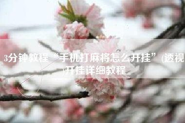 3分钟教程“手机打麻将怎么开挂”(透视)开挂详细教程