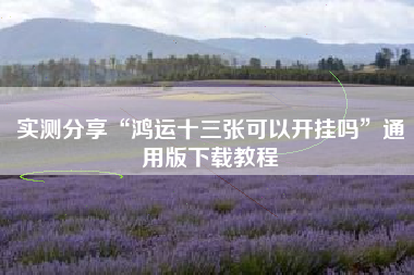 实测分享“鸿运十三张可以开挂吗”通用版下载教程