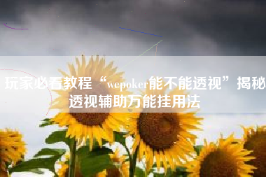 玩家必看教程“wepoker能不能透视”揭秘透视辅助万能挂用法