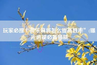 玩家必搜“微乐麻将怎么提高胜率”(曝光透视必备猫腻