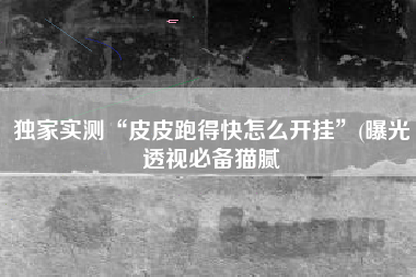 独家实测“皮皮跑得快怎么开挂”(曝光透视必备猫腻