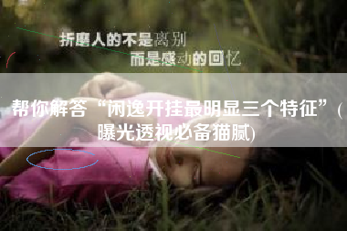 帮你解答“闲逸开挂最明显三个特征”(曝光透视必备猫腻) 帮你解答“闲逸开挂最明显三个特征”(曝光透视必备猫腻)