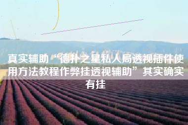 真实辅助“德扑之星私人局透视插件使用方法教程作弊挂透视辅助”其实确实有挂