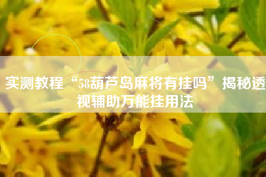 实测教程“58葫芦岛麻将有挂吗”揭秘透视辅助万能挂用法