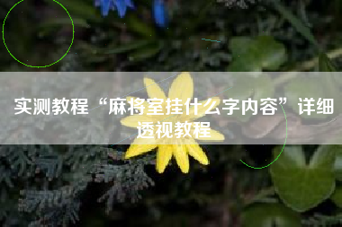 实测教程“麻将室挂什么字内容”详细透视教程