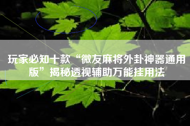 玩家必知十款“微友麻将外卦神器通用版”揭秘透视辅助万能挂用法