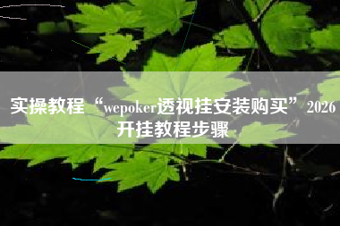 实操教程“wepoker透视挂安装购买”2026开挂教程步骤