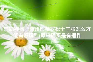 辅助神器“衢州都莱罗松十三张怎么才能有好牌”(原来确实是有插件 辅助神器“衢州都莱罗松十三张怎么才能有好牌”(原来确实是有插件