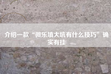 介绍一款“微乐填大坑有什么技巧”确实有挂 介绍一款“微乐填大坑有什么技巧”确实有挂
