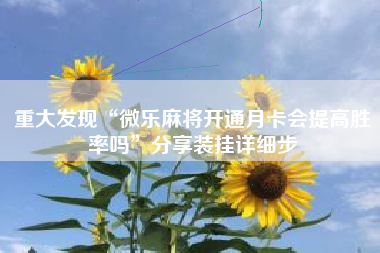 重大发现“微乐麻将开通月卡会提高胜率吗”分享装挂详细步