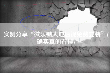 实测分享“微乐锄大地透视免费安装”(确实真的有挂)