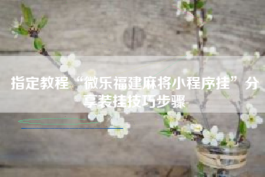 指定教程“微乐福建麻将小程序挂”分享装挂技巧步骤