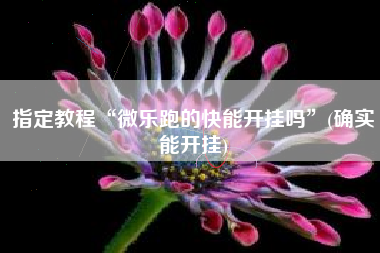 指定教程“微乐跑的快能开挂吗”(确实能开挂)