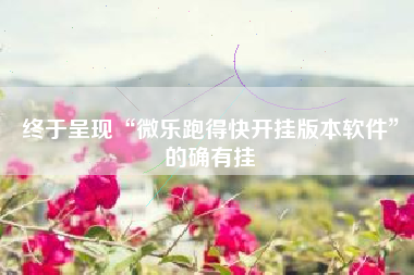 终于呈现“微乐跑得快开挂版本软件”的确有挂