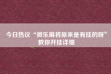 今日热议“微乐麻将原来是有挂的呀”教你开挂详细