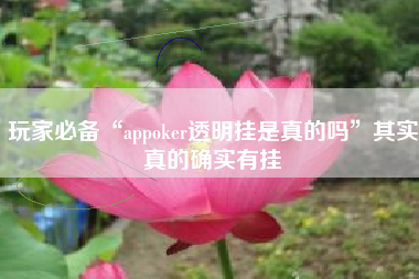 玩家必备“appoker透明挂是真的吗”其实真的确实有挂