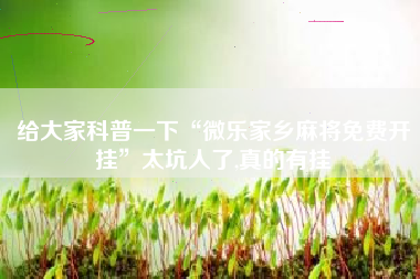 给大家科普一下“微乐家乡麻将免费开挂”太坑人了,真的有挂