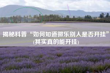 揭秘科普“如何知道微乐别人是否开挂”(其实真的能开挂)