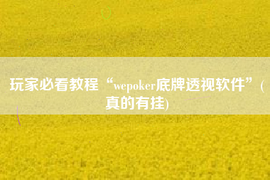 玩家必看教程“wepoker底牌透视软件”(真的有挂)