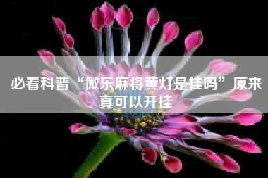 必看科普“微乐麻将黄灯是挂吗”原来真可以开挂 必看科普“微乐麻将黄灯是挂吗”原来真可以开挂