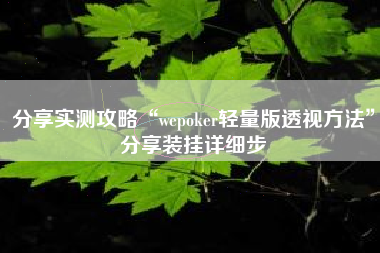 分享实测攻略“wepoker轻量版透视方法”分享装挂详细步