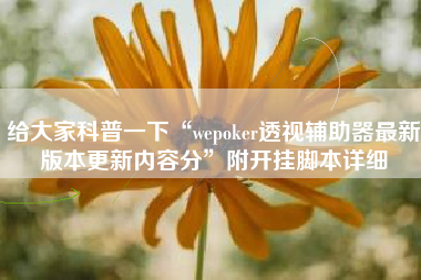给大家科普一下“wepoker透视辅助器最新版本更新内容分”附开挂脚本详细