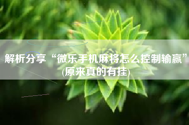 解析分享“微乐手机麻将怎么控制输赢”(原来真的有挂) 解析分享“微乐手机麻将怎么控制输赢”(原来真的有挂)