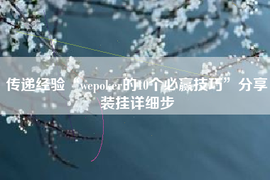 传递经验“wepoker的10个必赢技巧”分享装挂详细步